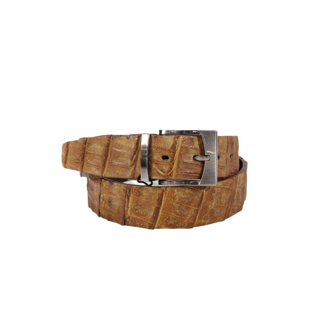 Bernini Mens Genuine American Alligator Silver Tone Buckle Belt Chestnut Size 36